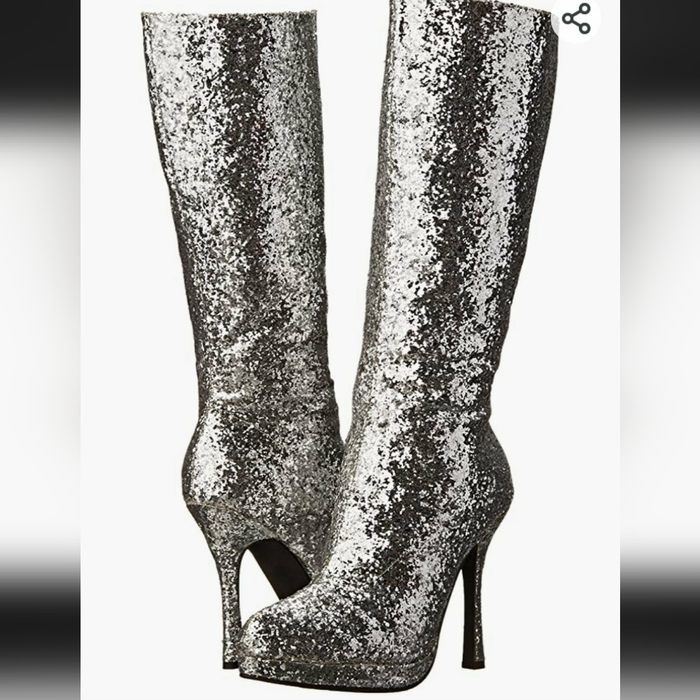 NWT, Women's Size 8, Ellie 421-Zara, Silver Glitter, 4" Knee-high Stiletto Boots